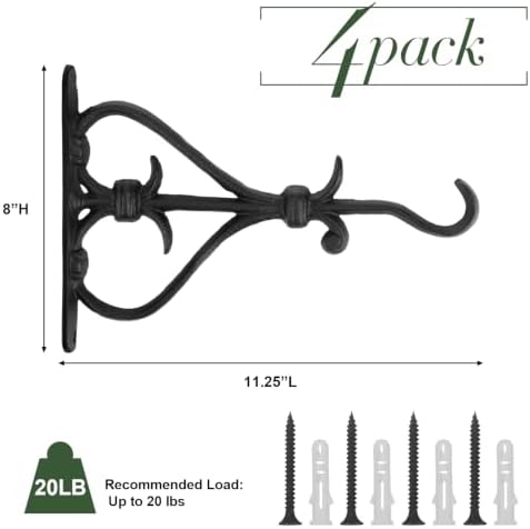 4 Pack Plant Hanger Black Outdoor L Cast Iron Decorative Bracket - Image 5