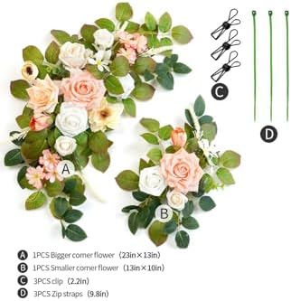 Wedding Decor (Pack of 2) Welcome Sign Flower Backdrop Garland for Ceremony Reception Wall Easel Home Decoration Entryway Faux Outdoor Board Head Table Decor (Flesh Pink & White) - Image 3
