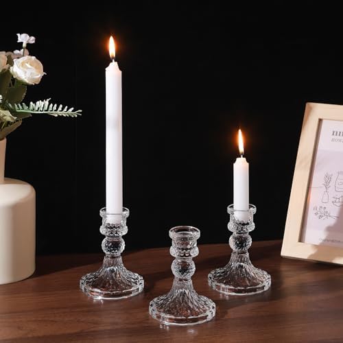Glass Candle Holders Set, Vintage Decorative Design,Elegant Table Candlesticks Set for Dining Room,Wedding, Spring Party, Romantic Dinner, Festival & Windowsill Decor (12, Clear, XZS) - Image 5