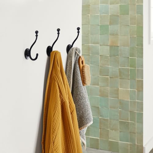 AVICCI 5 Pack Coat Hooks Matte Black Coat Hook,Heavy Duty Hooks Decorative Wall Hooks for Bathroom Bedroom Kitchen Towel Robe Clothes Cabinet Closet Bathroom Hardware - Image 4