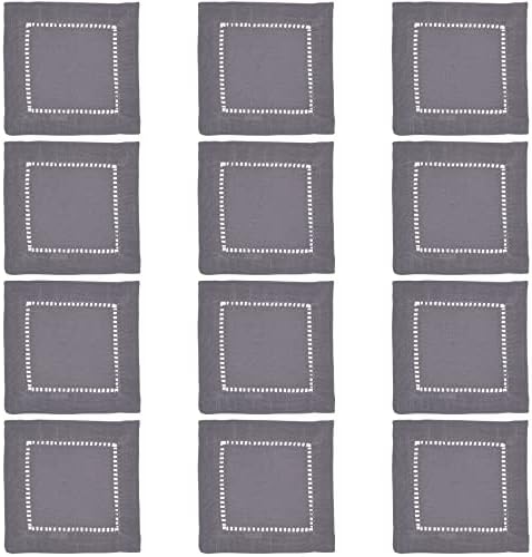SARO LIFESTYLE Classic Hemstitch Cocktail Napkins (Set of 12) - Elegant Cloth Cocktail Napkins with Textured Fabric and Hemstitched Border for Entertaining and Table Settings, 6"x6", Slate - Image 3