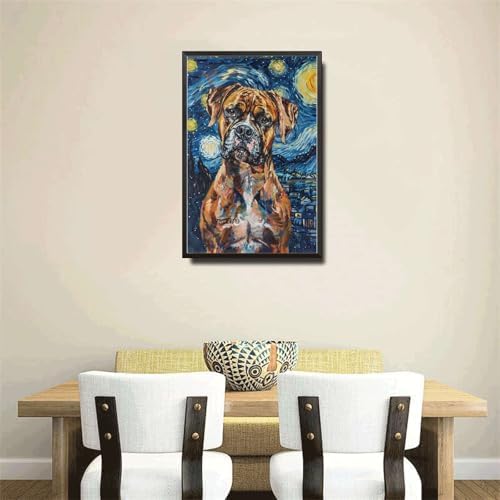 Metal Sign Tin Sign Vintage Wall Art Boxer Night Pup Playful Boxer in A Starry Canvas for Home Den and Seasonal Displays Rustproof Aluminum 8×12 Inches with Metal Frame - Image 4