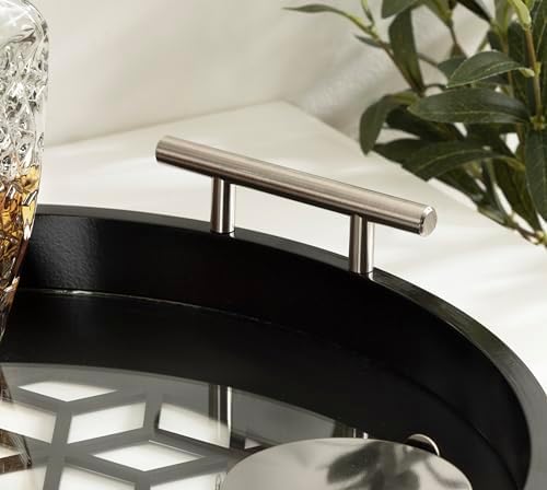 Kate and Laurel Caspen Cut Out Pattern Decorative Round Tray with Silver Metal Handles; 16 x 16; Black and Silver; Modern Glam Serving Tray with Handles for Living Room Decor - Image 5