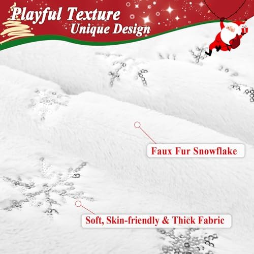72 Inches Christmas Tree Skirt for Xmas Tree Holiday Party Decorations White Plush Silver Sequin Snowflake - Image 3