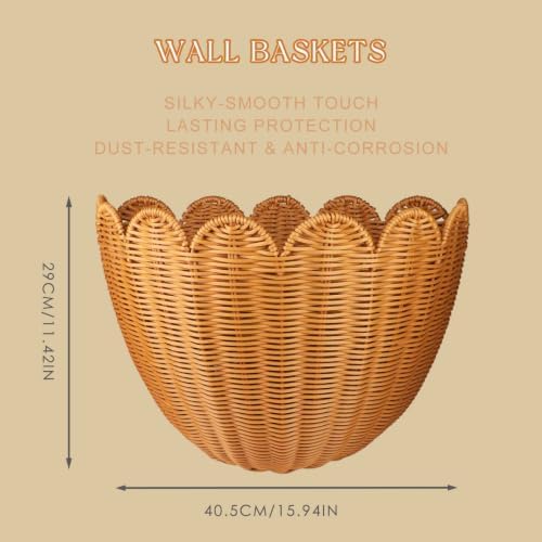 2PCS French Provence Scalloped Scallop Woven Wicker Wall Baskets Basket - Image 2