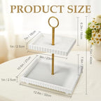 Modern 2 Tier White Rectangular Decorative Tray with Gold Handle - Image 3