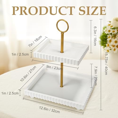 Modern 2 Tier White Rectangular Decorative Tray with Gold Handle - Image 3
