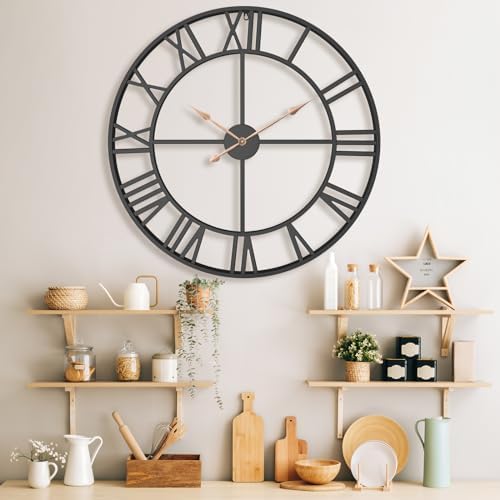 Pytha Sight 36 Inch Black Metal Roman Numerals Extra Large Giant Wall Clock - Image 6