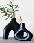 Carrot's Den Black Ceramic Modern Vase Set of 2, Donut Shelf Decor, Black by CarrotsDen