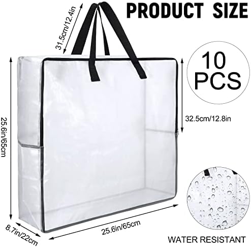 Shappy 10 Pack 93L Extra Large Clear Blanket Storage Bags Clothes Storage Bags with Handles Clear Zippered Oversized Moving Bag Plastic Totes for Clothes Blankets Bedding Toys Duvet Comforter - Image 2