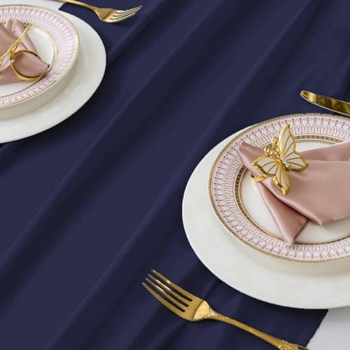 MDS Pack of 20 | Navy Blue | 14ft Chiffon Table Runner 29x170 Inches Long Romantic Rustic Sheer Gauze Runner for Wedding Bridal Shower Birthday Banquets Engagement Spring Easter Boho Decorations - Image 4