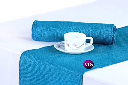 VDS Pack of 25, Burlap Table Runner 100% Natural Jute Rustic Hessian Table Cloth Centrepiece for Wedding Bridal Shower Birthday Event Party Banquet Table Decoration (Size 12X108 Inch)(Teal) by VDS