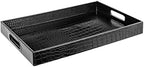Black Leather Serving Tray with Handles, Glossy Faux Crocodile Print, 17.5x12 Food Drinks Tray for Coffee Table, Breakfast, Dinner & Bar, Decorative Storage Tray for Ottoman, Kitchen, Bedroom, Gift. by HomeRedefined