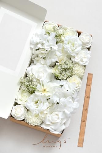 Ling's moment Fake Flowers Box, White & Cream Deluxe Combo - Image 6