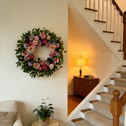 Artificial Spring Wreath for Front Door, Floral Wreath with Eucalyptus & Berries, Easter Wreath & Summer Wreaths for Front Door, Year Round Spring Door Wreath for Home Wall Decor - Image 5