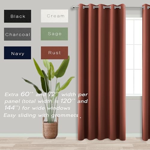 Patio Door Curtain for Sliding Glass Door Fall Home Decorations Blackout Darkening Extra Wide Curtains for 60 62 64 66 Large Window Living Room Bedroom Autumn Decor,Rust Orange,2 Panels,84 Inches Long - Image 2