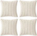 MIULEE Faux Fur Plush Decorative Throw Pillow Covers 20x20, Cream White - Image 7
