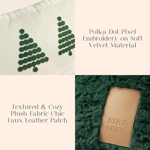 Phantoscope Pack of 4 Merry Christmas Throw Pillow Covers, Soft Faux Fur Sherpa Christmas Pillow Covers, Velvet Santa Tree Decorative Pillow Case Cushion Cover, Green and White, 18 x 18 inch - Image 3
