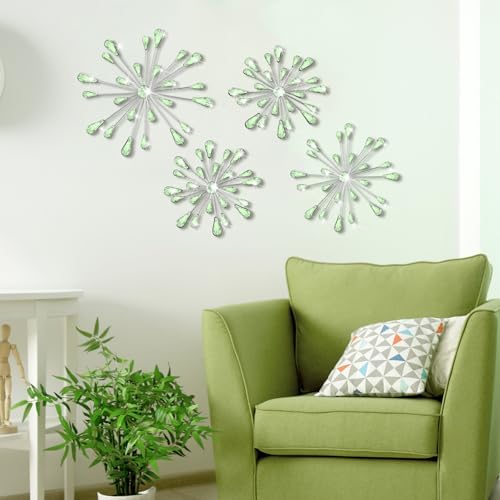 Hicarer 4 Pcs Starburst Wall Decor, Bling Metal Wall Art, Green - Image 6