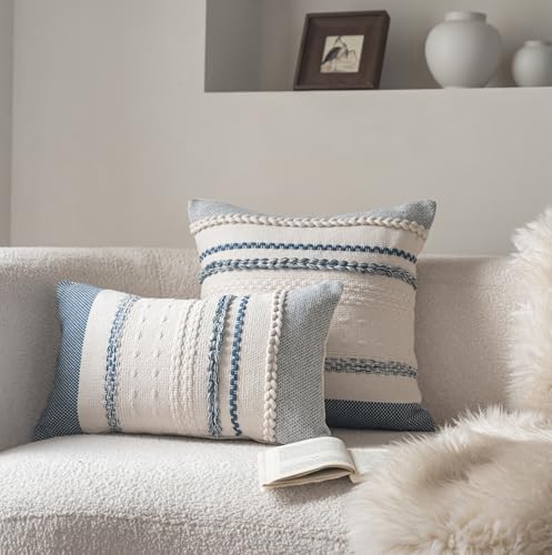 Cethom Boho Throw Pillow Covers 20x20 Inch Set of 2, Blue Textured Decorative Couch Pillow Cases for Farmhouse Home Decor, Accent Cushion Cover for Sofa, Bed, Living Room, Bedroom - Image 3
