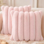 Faux Fur Decorative Throw Pillow Covers 20x20 Set of 2, Pink by Symplora