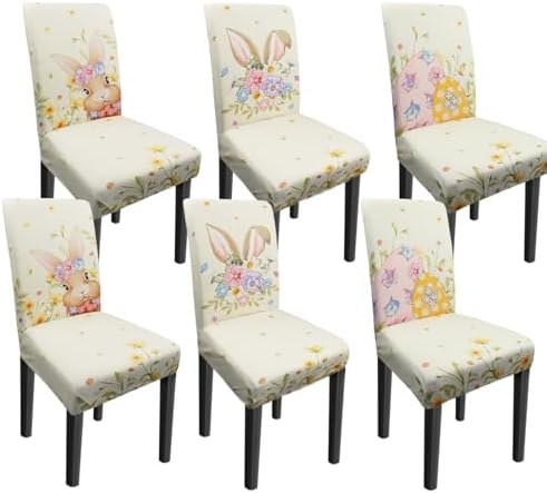 Easter Chair Covers Set of 6 Floral Bunny Chair Back Covers Easter Dining Chair Covers for Party Kitchen Decorations by Unknown
