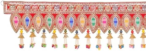 Decorative Toran Door Hanging Artificial Velvet Cloth Bandanwar Beads Leaf Design Wall Hanging for Entrance Window Home Temple for Indian Traditional Festival Decor (Size:-36"X9")(Red,Multicolour) - Image 4