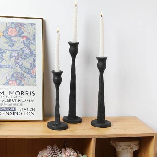 Heavy Duty Cast Iron Black Candlestick Holders Set of 3,Tall Taper Candle Holders,Table Vintage Decor Centerpiece Candle Holders for Fireplace Party Dining Home - Image 4