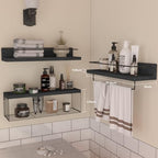 PopiShelves 22.5 inches Bathroom Shelves Over Toilet for Wall, Floating Shelves with Storage Basket Paper Holer for Kitchen Living Room, Bedroom & Classroom, Set of 3 (Black) - Image 2