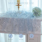 Snowkingdom 10PCS Light Blue Silver Gauze Table Runner 10FT 120 Inch - Image 6