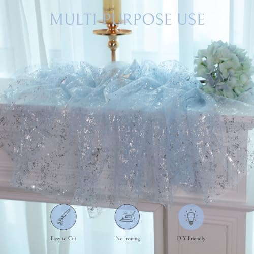 Snowkingdom 10PCS Light Blue Silver Gauze Table Runner 10FT 120 Inch - Image 6