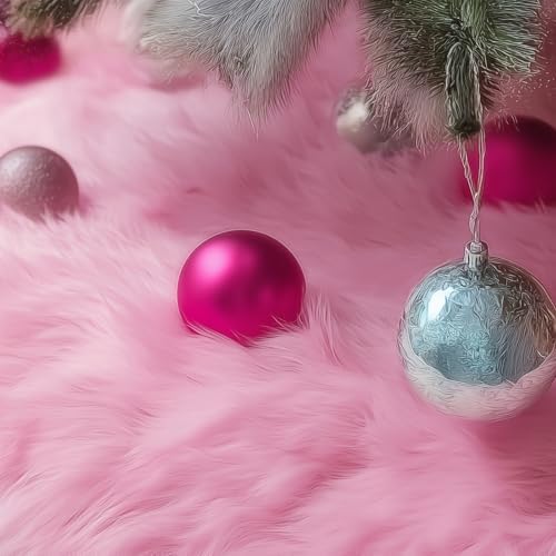 CHICHIC 48 inch Christmas Tree Skirt Faux Fur Xmas Tree Skirt Christmas Decorations Holiday Tree Ornaments Tree Decoration for Christmas Home Decorations, Xmas Party Holiday Decorations, Pink - Image 3