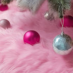 CHICHIC 60 inch Christmas Tree Skirt Faux Fur Xmas Tree Skirt Christmas Decorations Holiday Tree Ornaments Tree Decoration for Christmas Home Decorations, Xmas Party Holiday Decorations, Pink - Image 3