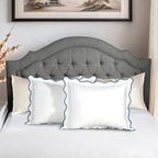 Ridhi White with Blue Scalloped 100% Cotton Throw Pillow Covers 20x26 Inch - Image 2