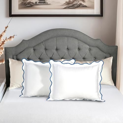 Ridhi White with Blue Scalloped 100% Cotton Throw Pillow Covers 20x26 Inch - Image 2