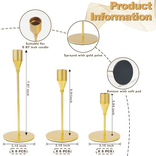 Matte Gold Candle Holders Bulk Painted Gold Metal Candlesticks Fit 0.8 Inch Taper Candles Decorative Metal Candelabra for Wedding Home Holiday Anniversary Party Dinning Table Decors (Set of 24) - Image 2