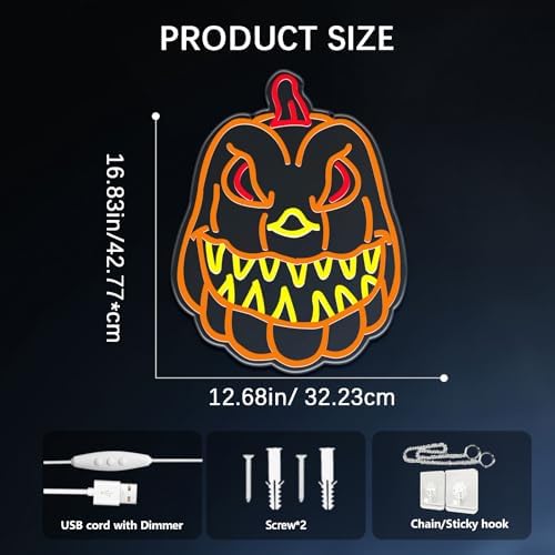 Pumpkin Neon Sign for Wall Decor, Spooky Pumpkin LED Wall Light, Fall Decor for Bedroom – USB Powered Dimmable Accent for Kids’ Room, Game Room, Bar, Halloween Party, Seasonal Holiday Gift - Image 6