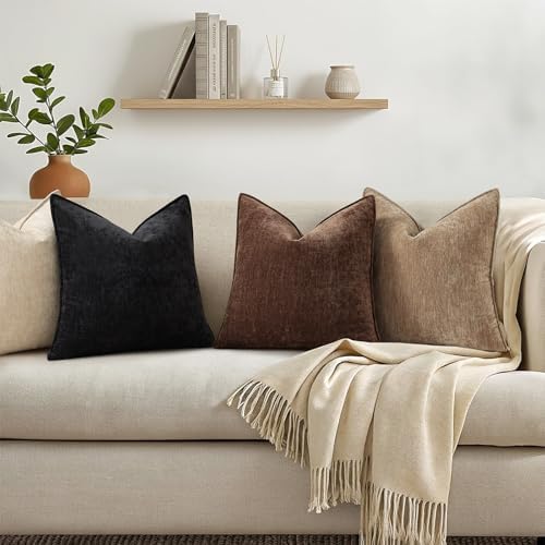 decorUhome Chenille Black Velvet Throw Pillow Covers 26x26 Set of 2 - Image 3