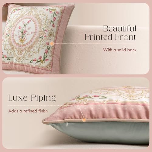 Vintage Pink Floral Pillow Cover 18x18, Tulip Garden - Image 4