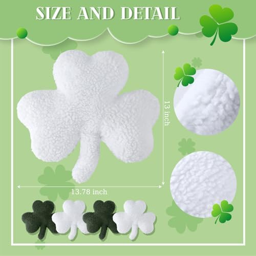 Bencailor 4 Pcs St. Patrick's Day Shamrock Pillow Plush Shamrock Shaped Throw Pillows Holiday Decorations for St Patrick's Day Irish Sofa Office Living Room Couch Car Decor(Green White) - Image 3