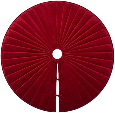 Foilswirl 60 Inch Burgundy Velvet Quilted Christmas Tree Skirt - Image 6