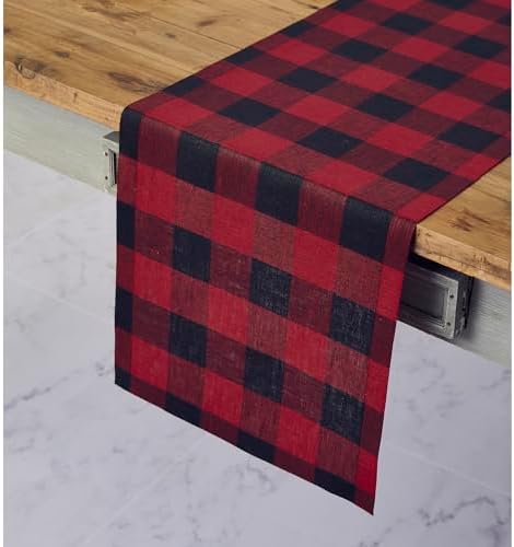 Solino Home 100% Pure Linen Table Runner, 14 x 144 in, Red and Black Check - Image 2