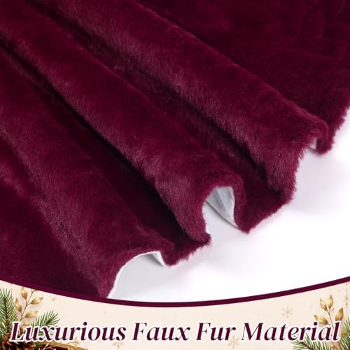 Viorawhite Burgundy Christmas Tree Skirt, 48 Inch Faux Fur Tree Skirts - Image 6