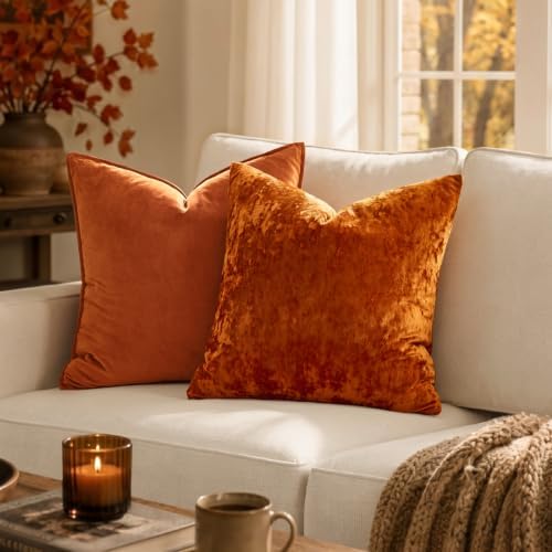 MIULEE Fall Velvet Euro Sham Throw Pillow Covers Burnt 24x24 Set of 2 - Image 2