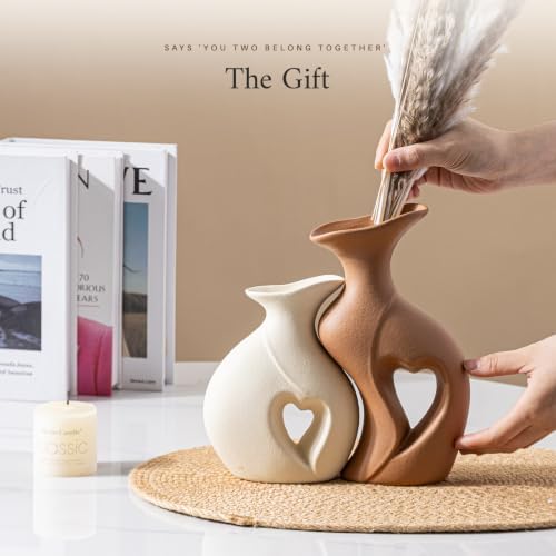 Ceramic Vase Set of 2, Heart Vases for Home Decor, Wedding Gift for Couples - Image 5