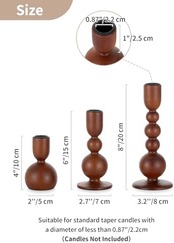 NUPTIO Wooden Taper Candle Holders, Set of 6 Brown Candlesticks - Image 3