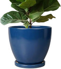 10 Inch Plant Pot - Ceramic Planter with Drainage Hole and Saucer, Modern Flower Pot, Round Planters for Indoor Plants, Home Patio Bathroom Porch Garden Living Room Decor, Blue by EPFamily