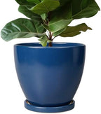 10 Inch Plant Pot - Ceramic Planter with Drainage Hole and Saucer, Modern Flower Pot, Round Planters for Indoor Plants, Home Patio Bathroom Porch Garden Living Room Decor, Blue by EPFamily