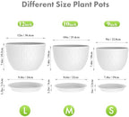 Meowell 12/10/9 inch Large Plant Pots, 3 Pack Wide Flower Pots for Outdoor Indoor Plants with Water Ripples, Big Plastic Planters with Drainage Holes and Saucers for Garden House Plants, White - Image 2