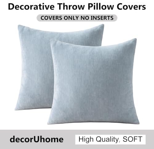 decorUhome Fall Chenille Slate Blue Throw Pillow Covers 22x22 Inch Set of 2, Decorative Soft Couch Pillow Covers Solid Dyed Accent Euro Sham Farmhouse Neutral Square Pillow Cases for Sofa - Image 7